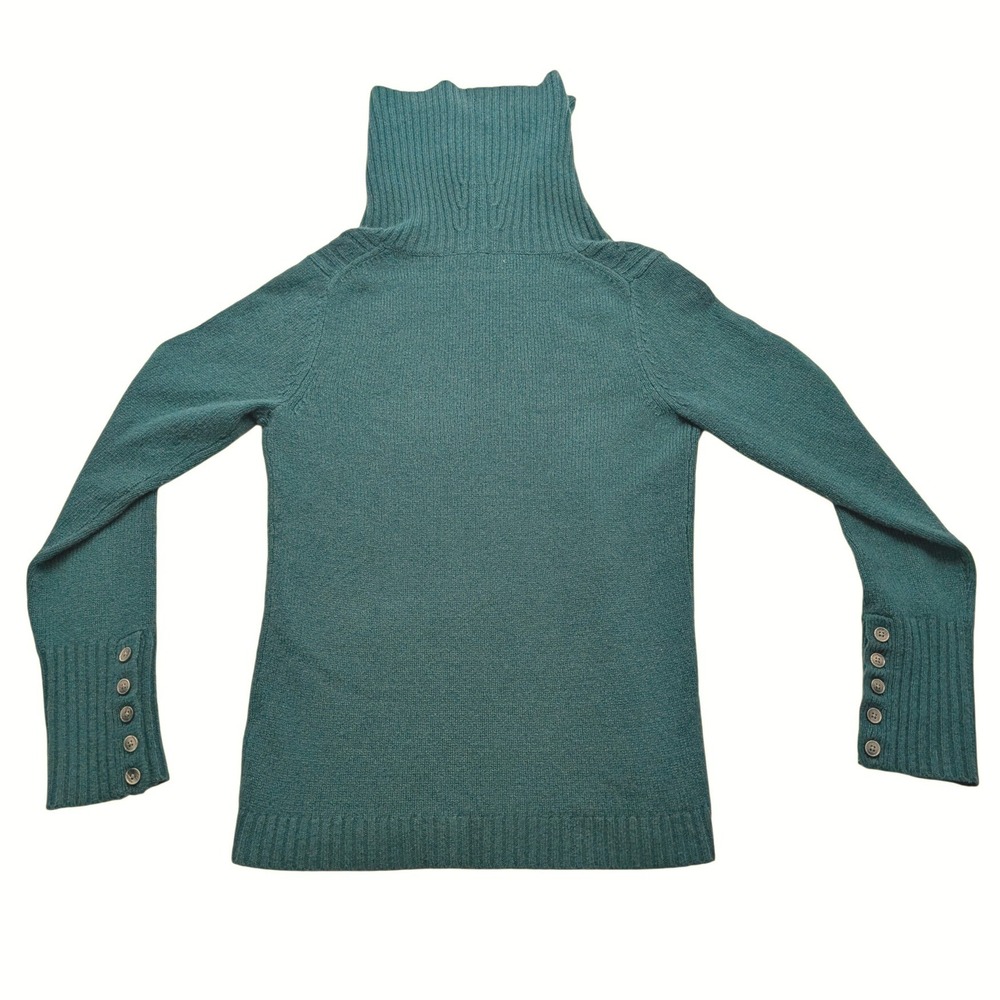 Banana Republic Cashmere Sweater Womens S Green Cable Knit Turtleneck Button - Picture 2 of 9